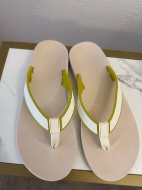Men,  Neutral Beige and Lime Flip Flop Sandals